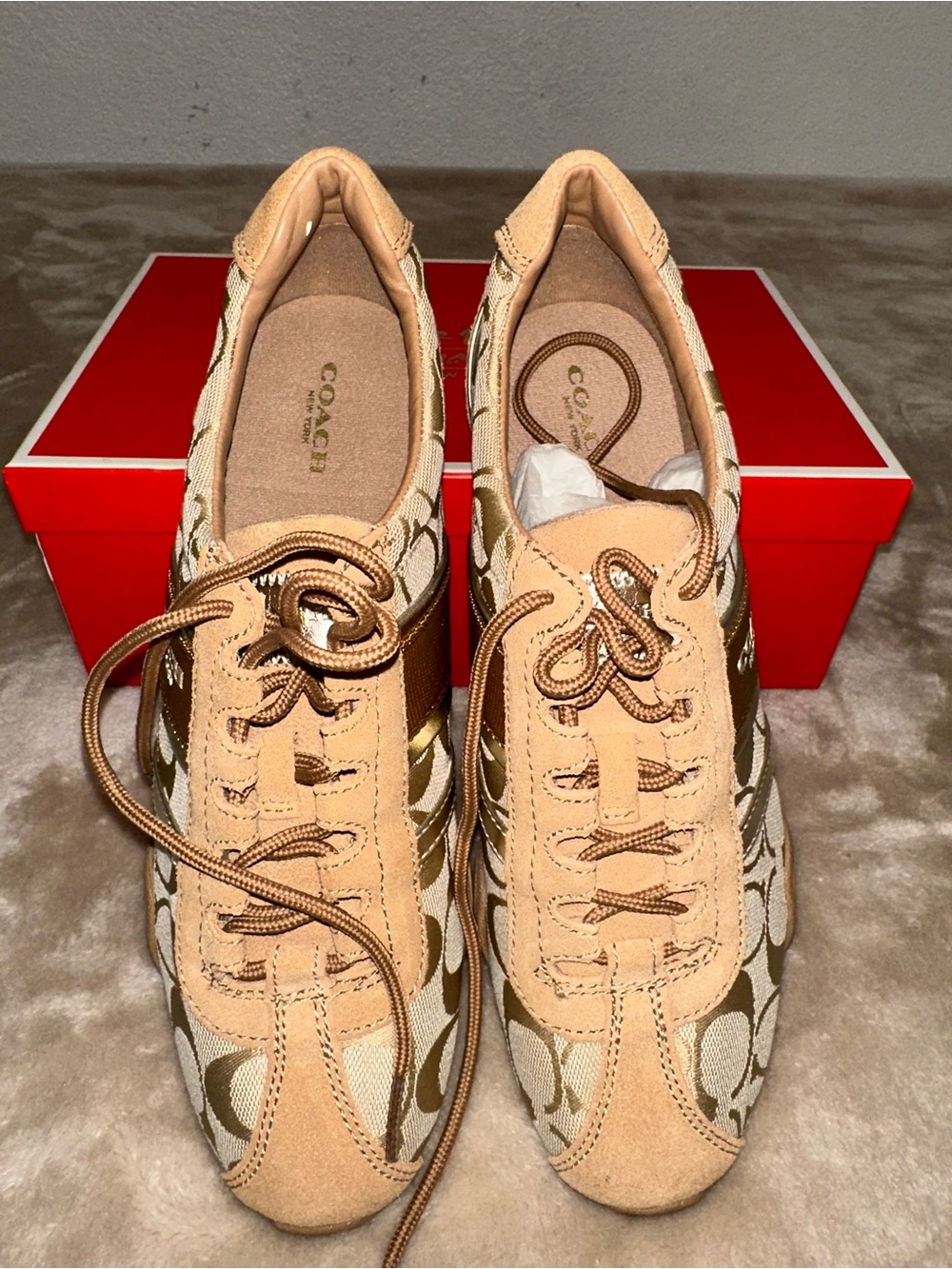 Coach Beige & Brown Signature Runner Sneakers - Women's - Picture 1 of 7